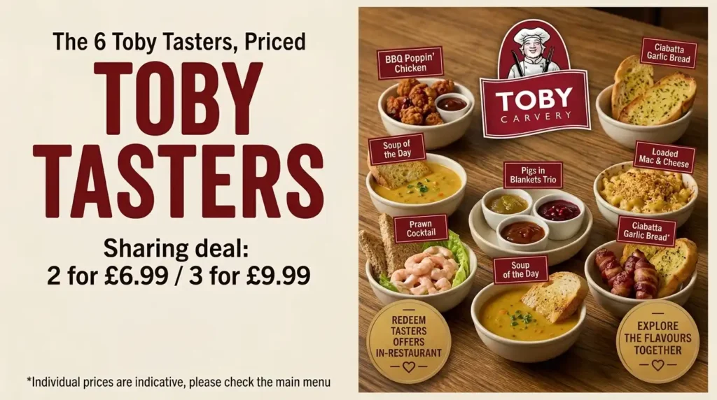 Six Toby Carvery Toby Tasters dishes