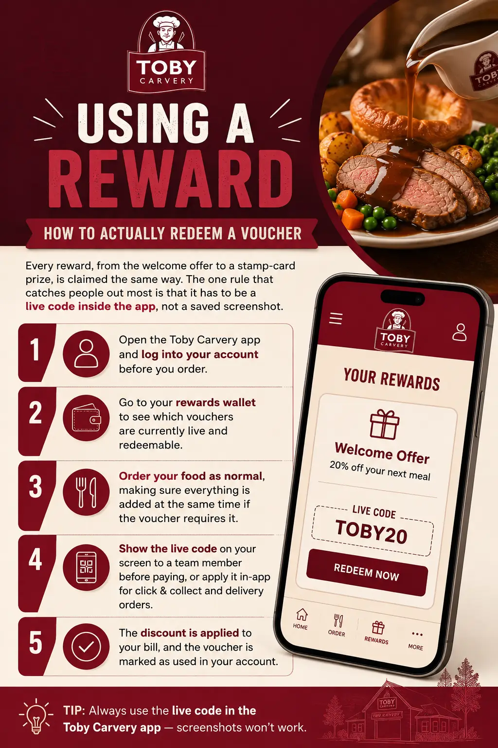 How to redeem a Toby Carvery Club voucher in the app