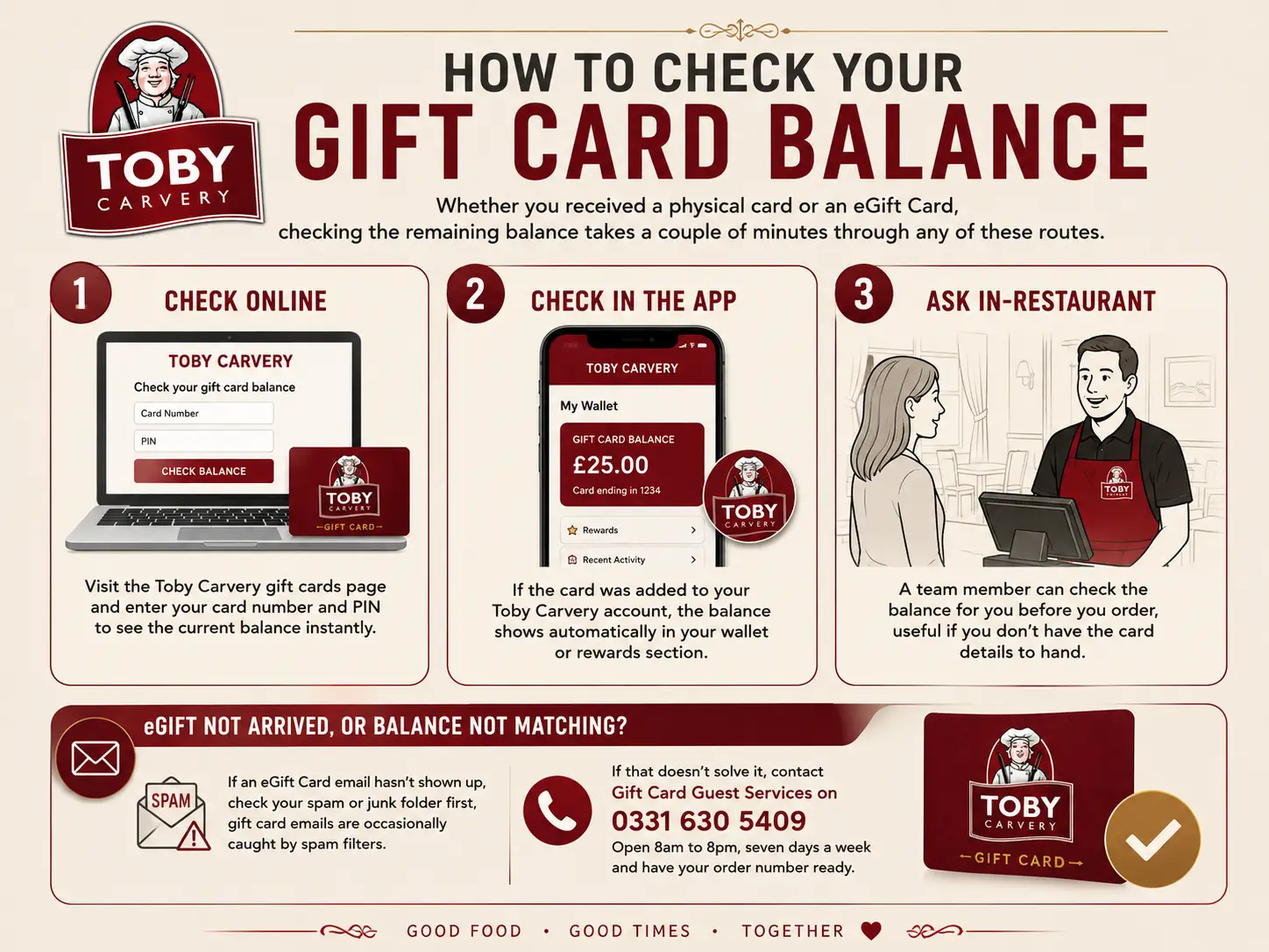 How to check your Toby Carvery gift card balance