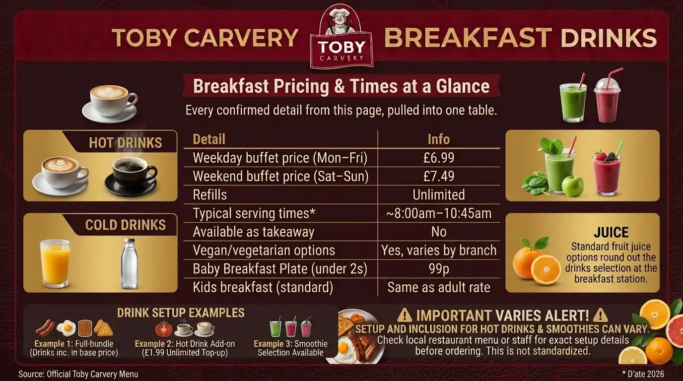 Toby Carvery breakfast prices and serving times at a glance