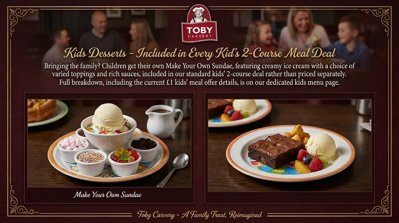 The Toby Carvery kids' dessert, a make-your-own sundae with ice cream, toppings and sauce