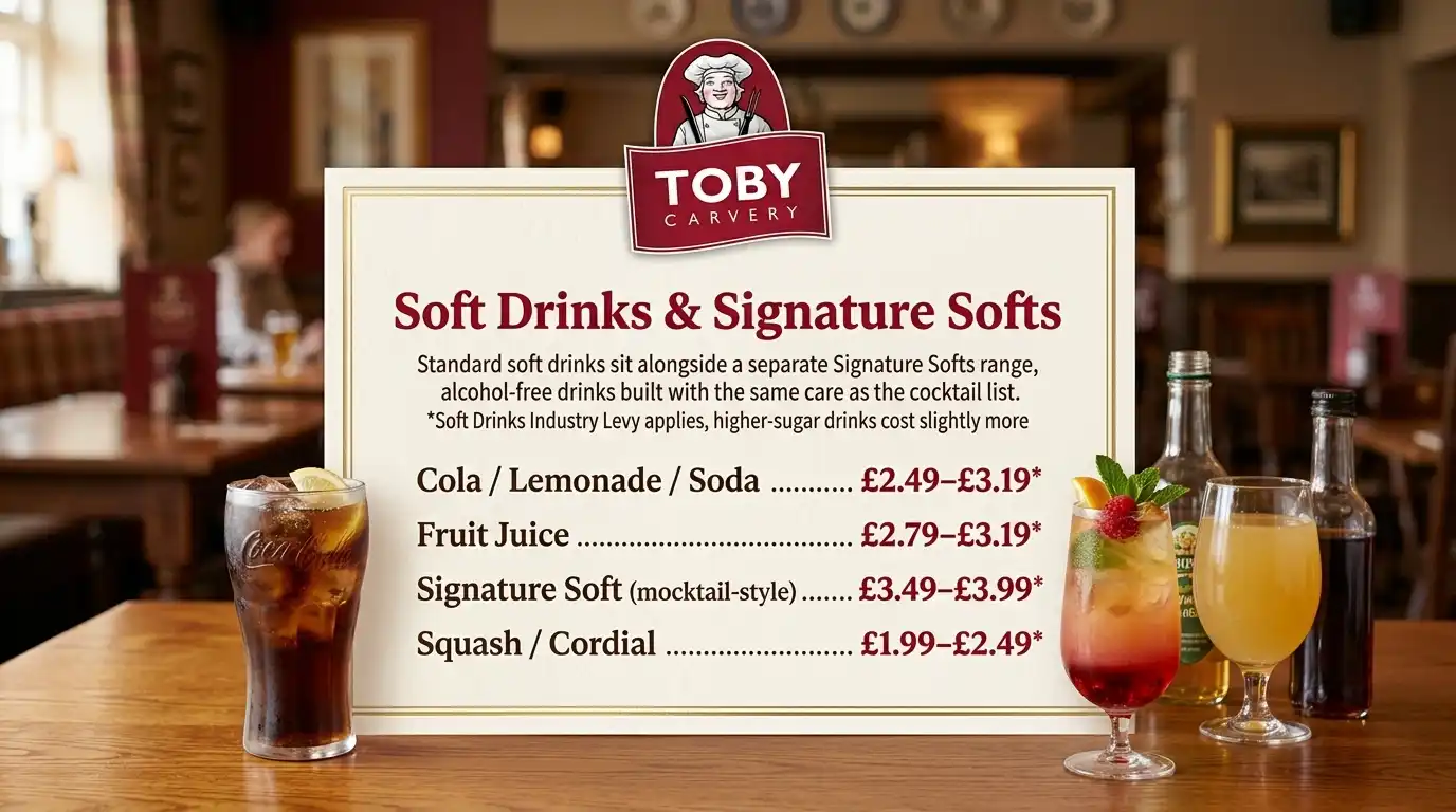 Toby Carvery soft drinks and Signature Softs, alcohol-free drinks