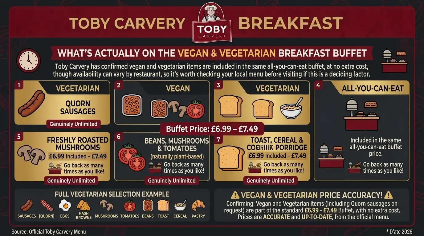 Vegetarian and vegan options on the Toby Carvery breakfast buffet