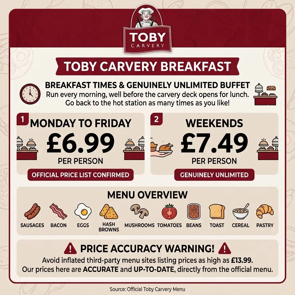 Toby Carvery breakfast serving times, typically from around 8am to 10:45am