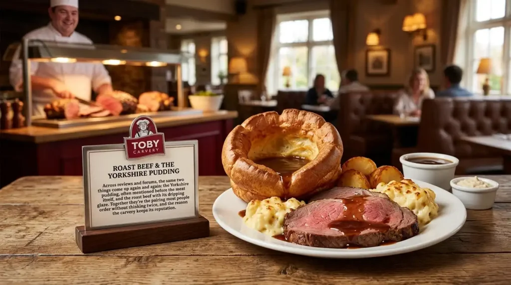 Toby Carvery roast beef carved at the carvery deck