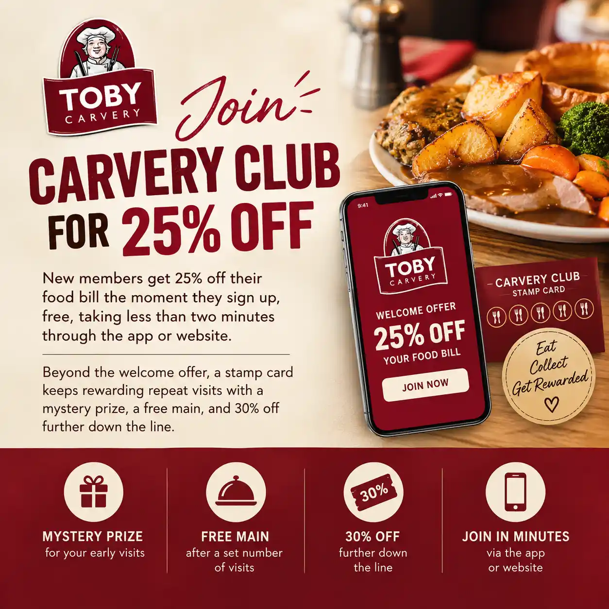 Join Toby Carvery Carvery Club for 25% off your food bill