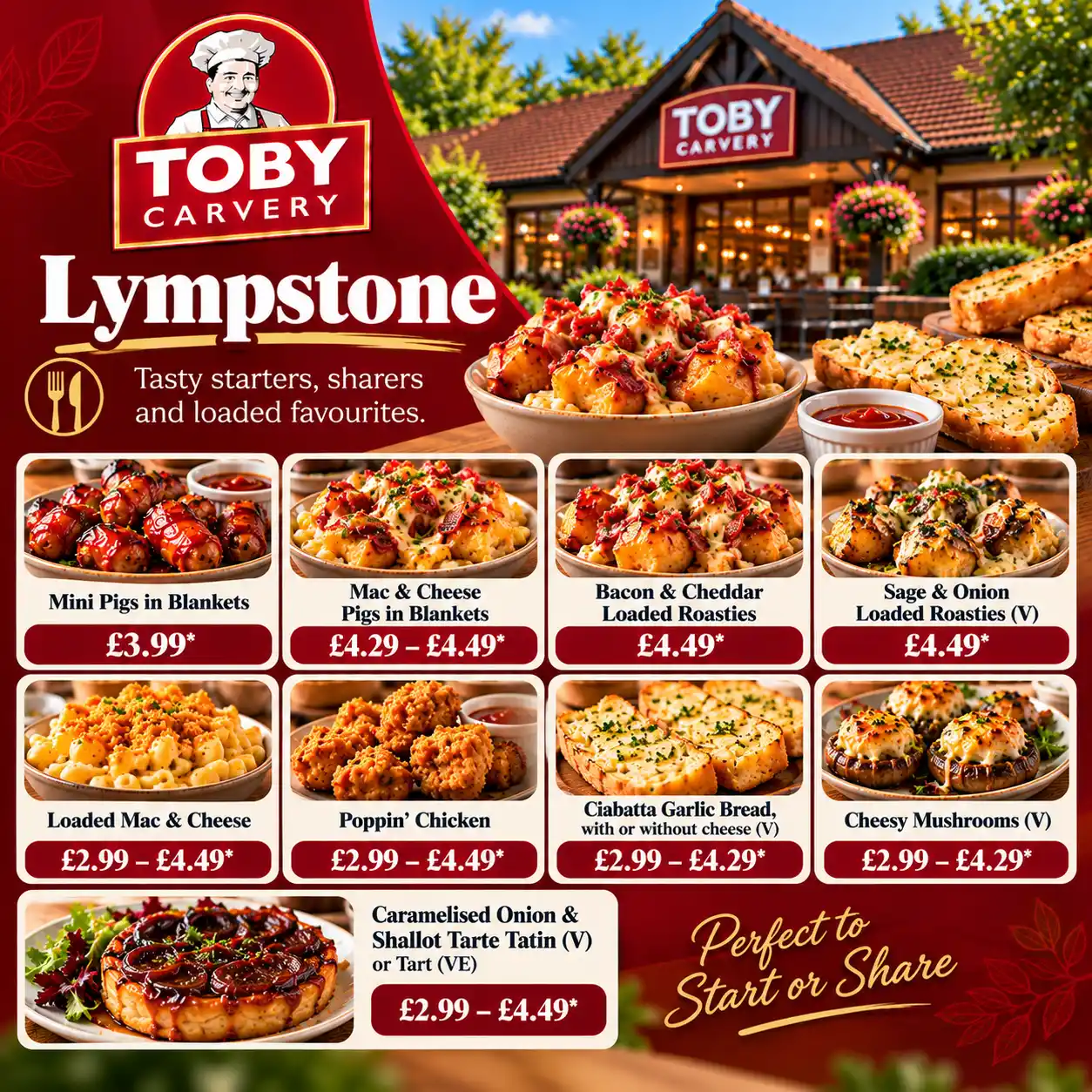 Toby Carvery Lympstone starters menu