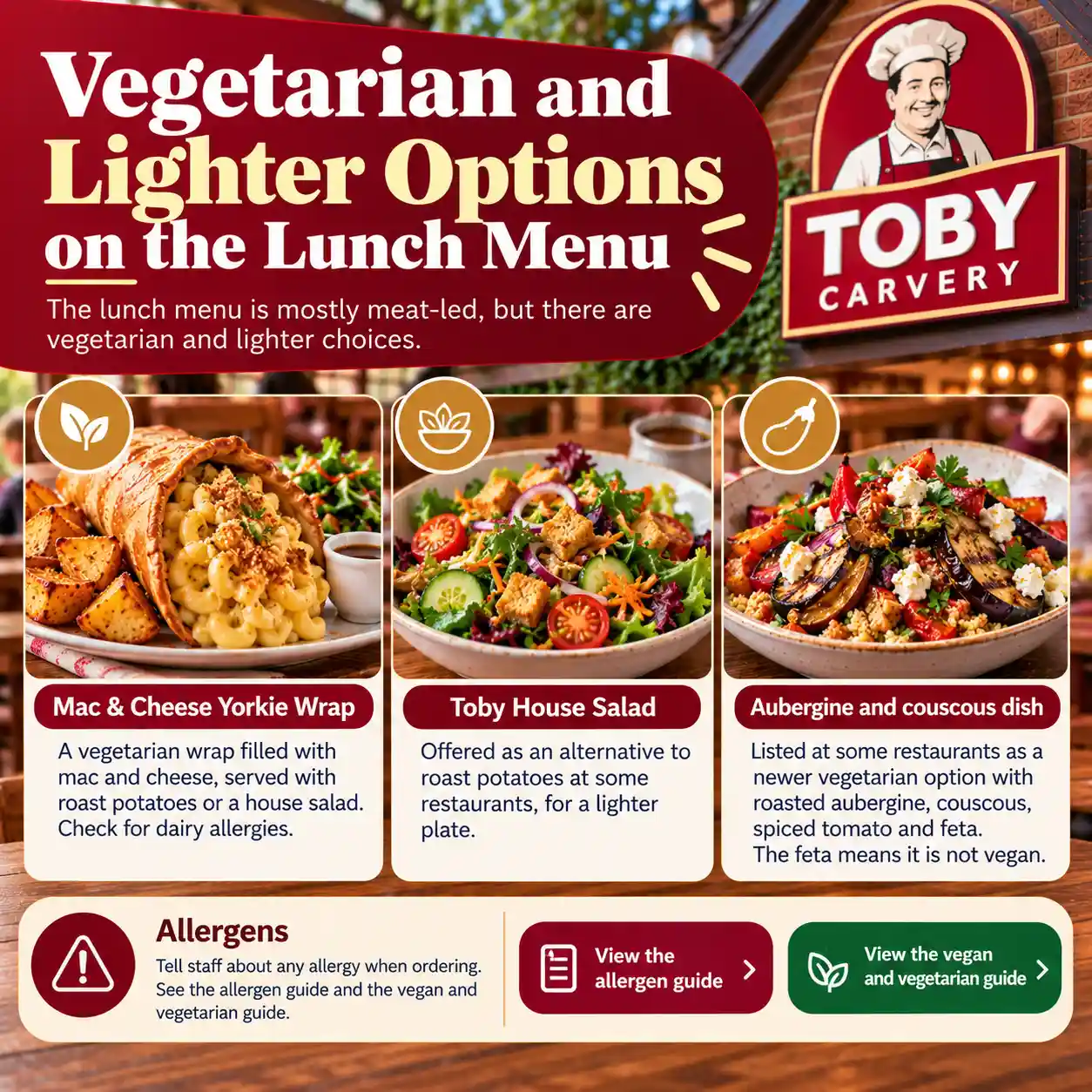Vegetarian and lighter Toby Carvery lunch options including the mac and cheese Yorkie wrap and house salad